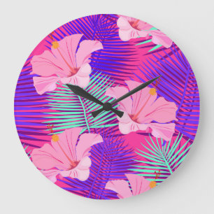 Grande Horloge Ronde Flamants roses exotiques : Vintage rose tropical.