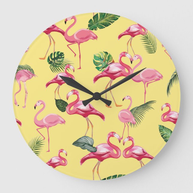 Grande Horloge Ronde Flamants roses Love Motif 3 (Recto)