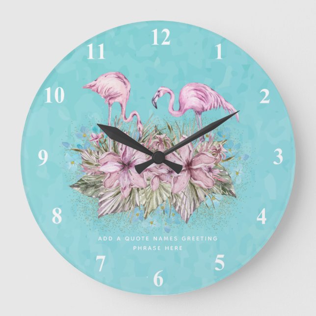 Grande Horloge Ronde FLAMANTS ROSES personnalisés (Recto)