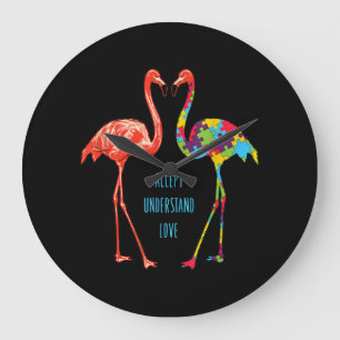 Grande Horloge Ronde Flamingo   Accept Understand Love Autism Flamingo