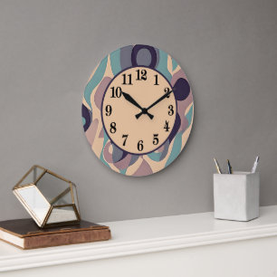 Grande Horloge Ronde Flammes abstraites décoratives pourpres et bleues