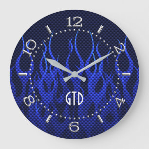 Grande Horloge Ronde Flammes de course bleu monogramme sur impression d