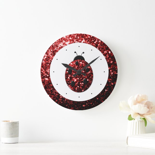 Grande Horloge Ronde Flammes de parties scintillant rouge foncé (Maison)