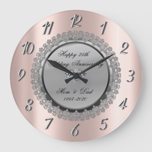 Grande Horloge Ronde Fleur argenté, or rose pour 25 ans de mariage (Recto)