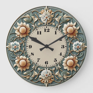 Grande Horloge Ronde Fleur Art Déco
