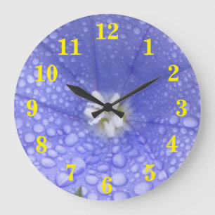 Grande Horloge Ronde Fleur blanche bleue