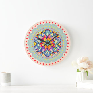 Grande Horloge Ronde Fleur Colorée Bloom Bliss 