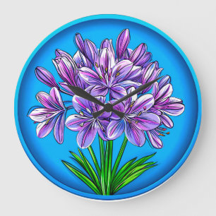 Grande Horloge Ronde fleur d'agapanthe