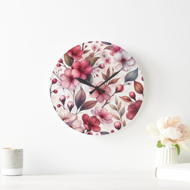Grande Horloge Ronde Fleur de cerise (Maison)