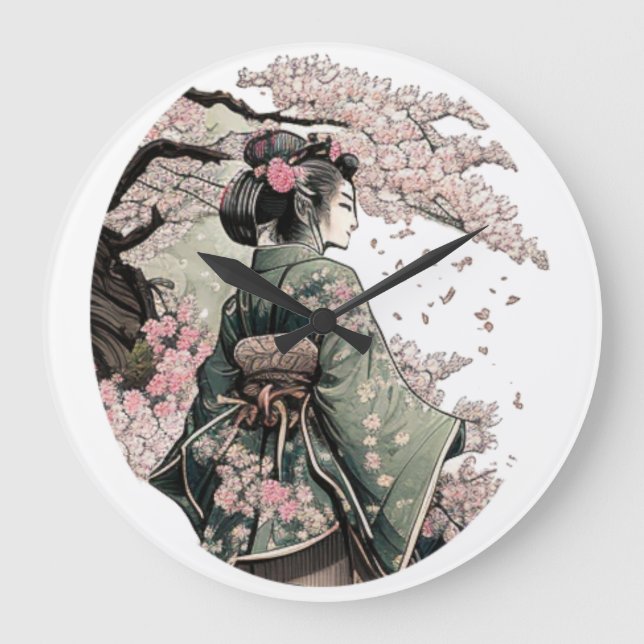 Grande Horloge Ronde Fleur de cerisier japonaise Sakura Geiko Geigi Gei (Recto)