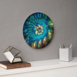Grande Horloge Ronde Fleur de fantaisie lumineuse, fractale abstraite c