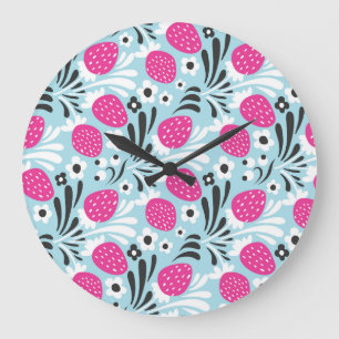 Grande Horloge Ronde Fleur de fraise : Berry Rose Sans Seamless.