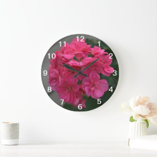Grande Horloge Ronde Fleur de géranium rose