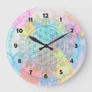 Grande Horloge Ronde Fleur de la vie / Blume des Lebens - Coeurs d'amou