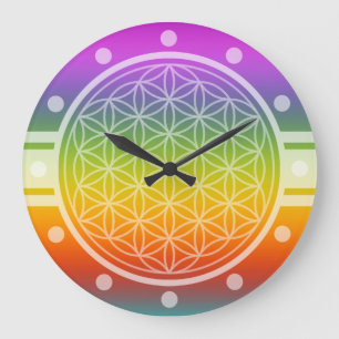 Grande Horloge Ronde Fleur de la vie - SEULS gradients de couleurs mult