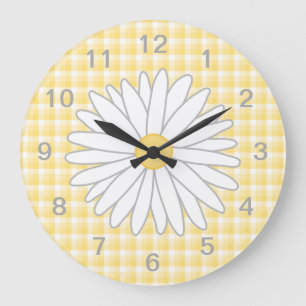 Grande Horloge Ronde Fleur de marguerite dans jaune et le blanc