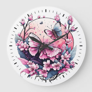 Grande Horloge Ronde Fleur de papillon