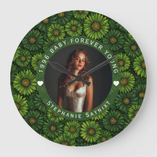 Grande Horloge Ronde Fleur de Pâquerette Anniversaire Adulte Beau