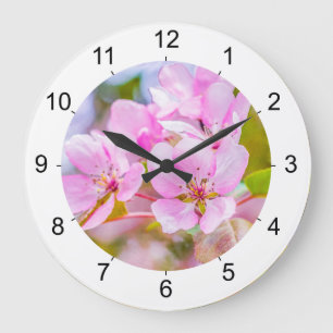 Grande Horloge Ronde Fleur de pomme rose