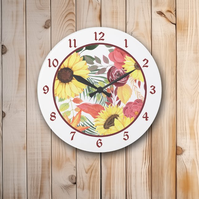 Grande Horloge Ronde Fleur de tournesol et marron Rose (Créateur téléchargé)