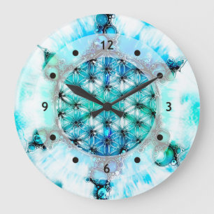 Grande Horloge Ronde Fleur De Vie - Façons Colorées 3