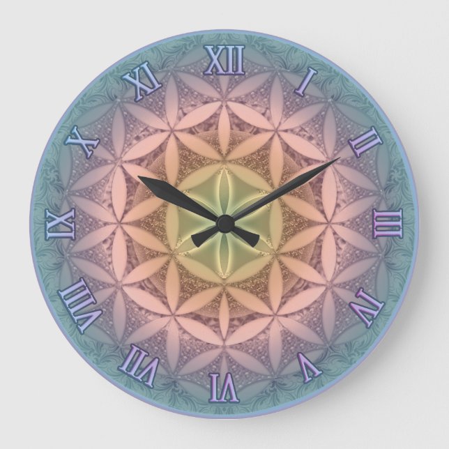 Grande Horloge Ronde Fleur de vie Mandala (Recto)