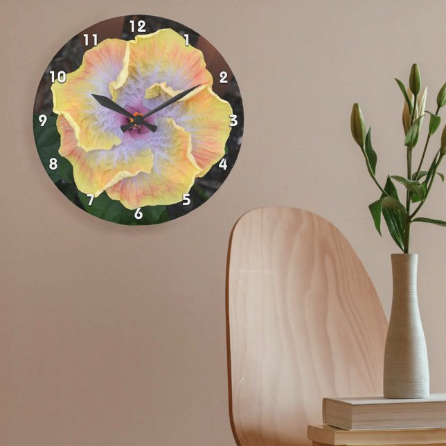 Grande Horloge Ronde Fleur d'Hibiscus jaune Photographie Botanique (Créateur téléchargé)