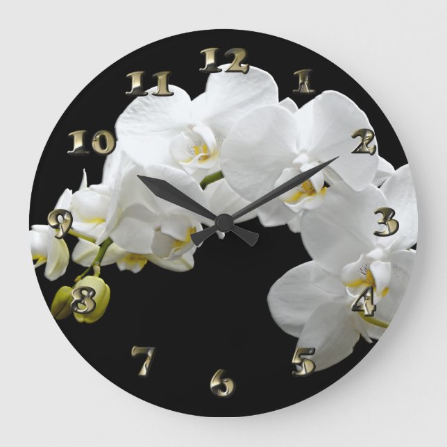 Grande Horloge Ronde Fleur d'orchidée blanche (Recto)