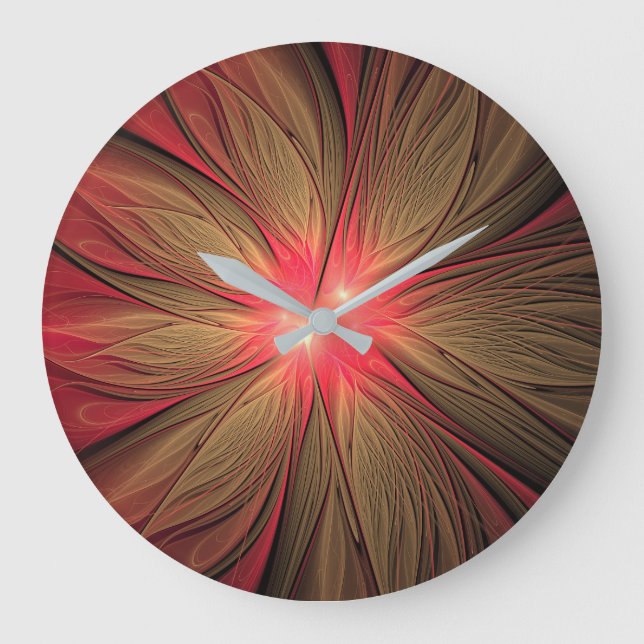 Grande Horloge Ronde Fleur fractale de fansy rouge (Recto)