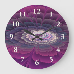 Grande Horloge Ronde Fleur frappante abstraite fractale couleur rose