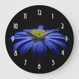 Grande Horloge Ronde Fleur Gerbera Blue Daisy sur un arrière - plan noi
