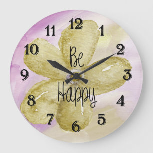 Grande Horloge Ronde Fleur heureuse d'aquarelle