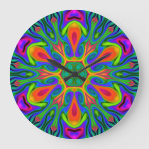 Grande Horloge Ronde Fleur hippie psychédélique arc-en-ciel
