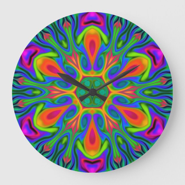 Grande Horloge Ronde Fleur hippie psychédélique arc-en-ciel (Recto)