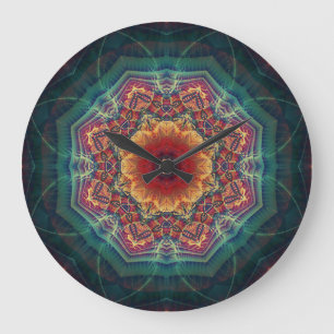 Grande Horloge Ronde Fleur kaléidoscope multicolore, motif continu