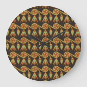Grande Horloge Ronde Fleur Lotus égyptienne à mur rond noir