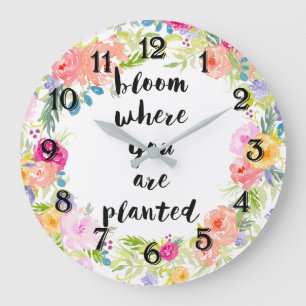 Grande Horloge Ronde Fleur Où Vous Avez Planté Aquarelle Florale