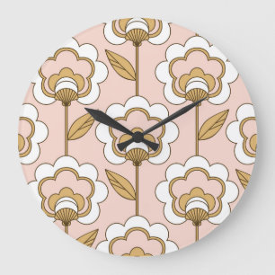 Grande Horloge Ronde Fleur rétro : motif vintage sans soudure.