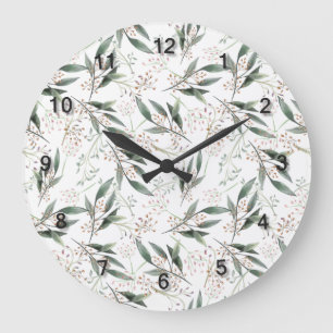 Grande Horloge Ronde Fleur rose de noix de gateau vert d'eau