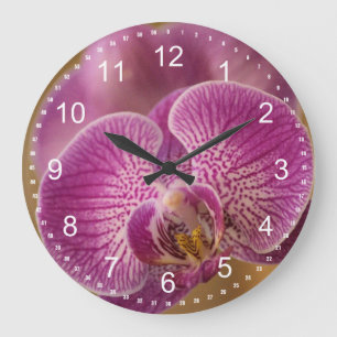 Grande Horloge Ronde Fleur rose d'orchidée