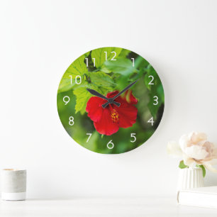Grande Horloge Ronde Fleur tropicale d'Hawaï de ketmie rouge