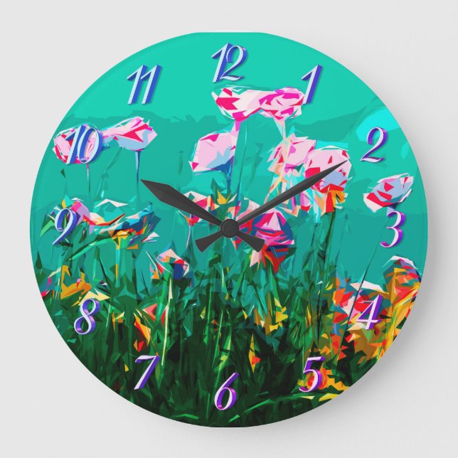 Grande Horloge Ronde Fleurs Abstraites (Recto)