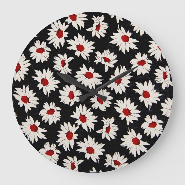 Grande Horloge Ronde Fleurs Abstraites, motif d'aquarelle d'art. (Recto)