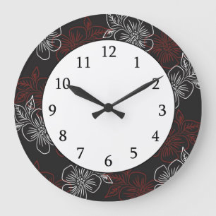 Grande Horloge Ronde Fleurs blanches rouges de motif élégant sur le