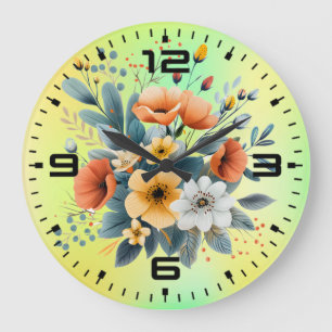 Grande Horloge Ronde Fleurs Boho de la Fête des Mères Clipart-61983