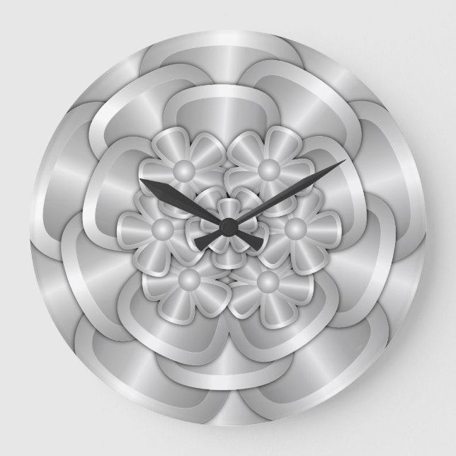 Grande Horloge Ronde Fleurs Chrome - Argent (Recto)