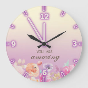 Grande Horloge Ronde Fleurs colorées adorables d'aquarelle