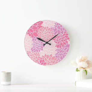 Grande Horloge Ronde Fleurs Dahlia, Motif De Fleurs, Dahlia Rose