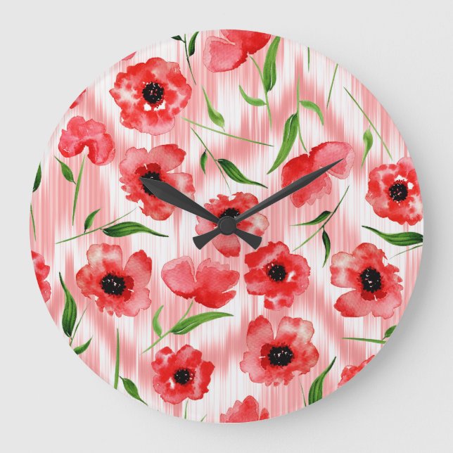 Grande Horloge Ronde Fleurs d'aquarelle : ikat de pavot. (Recto)