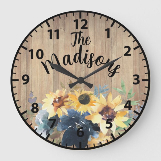 Grande Horloge Ronde Fleurs de bois rustique personnalisées Fleurs de s (Recto)